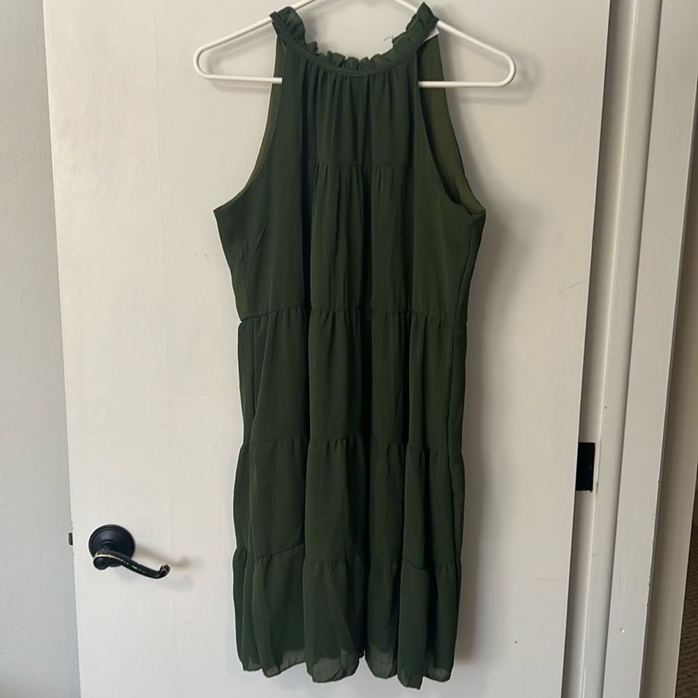 Kirundo Green Chiffon Sleeveless Halter Tie Ruffle Layered Sundress Size Medium